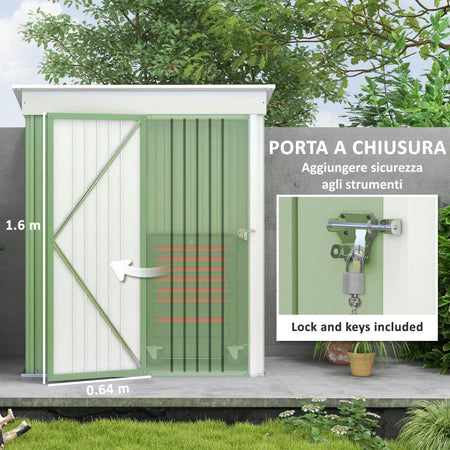 Casetta da Giardino Porta Attrezzi in Acciaio con Porta Bloccabile, 161x95x163/181cm, Verde GB6845-840V00YGGB6