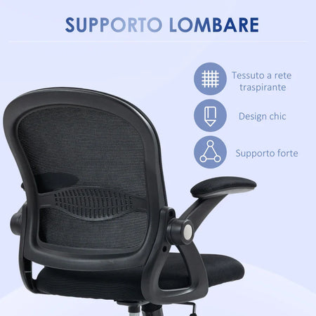 Sedia da Ufficio Ergonomica con Schienale a Rete e Altezza Regolabile, 65.5x61.5x88-97.5cm, Nero TG1921-511V01BKTG1