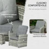 Set da Giardino 4pz in Rattan Grigio con Tavolo ad Altezza Regolabile, 2 Poltrone Reclinabili e Divano 2 Posti  860-276V00LR