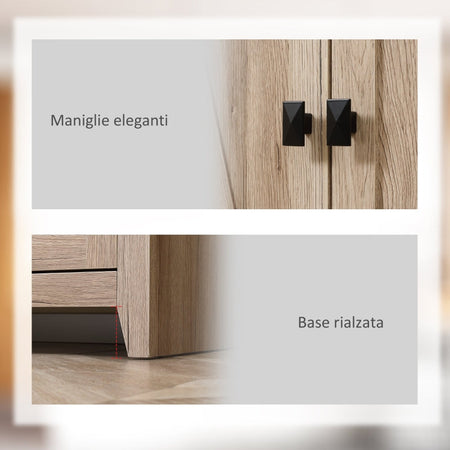 credenza alta Mobile Cucina a 4 Ante con Mensole Regolabili e Base Rialzata in Legno 80x40x182cm sala da pranzo soggiorno salotto F838-212NDA