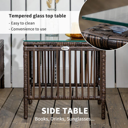 Set 2 Lettini Prendisole con Cuscini Imbottiti e Tavolino in Rattan PE, Marrone e Beige 862-068V00MB