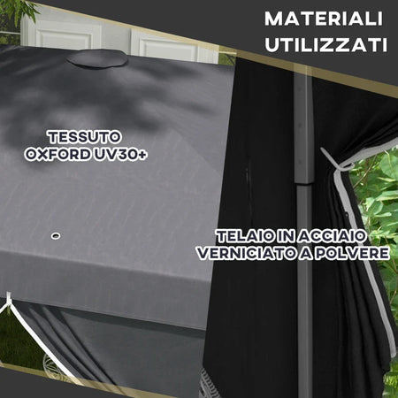 Gazebo 3x3 ad Altezza Regolabile con Fori di Drenaggio e Borsa da Trasporto, in Metallo, Grigio 84C-460V00CG