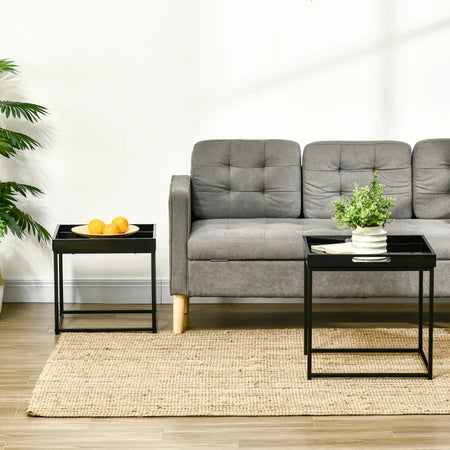 Set da 2 Tavolini nero lucido PS2839-314BKPS2 ,  soggiorno salotto basso nero bianco marrone grgio design moderno sala moderno alto divano camera legno vetro rotondo