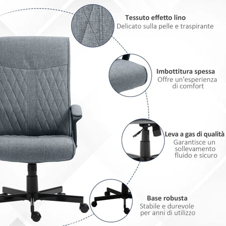 Sedia da Ufficio Girevole con Funzione Dondolo e Altezza Regolabile, 65x72x102-112.5cm, Grigio PL8921-605V00CGPL8