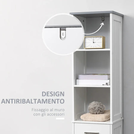 Armadietto Bagno con Scaffale a 3 Livelli, 1 Cassetto e 1 Mobiletto, 34x30x163cm AZ7834-364LGAZ7