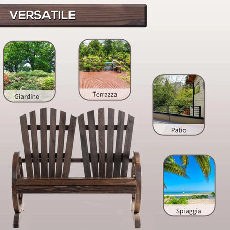 Panchina da Giardino in Legno Stile Country con Braccioli a Ruota, 108x66x95cm, Colore Legno 84B-406