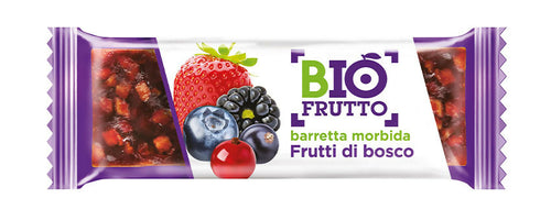 BioFrutto barretta ai Frutti di Bosco morbida con Frutta Bio 30g per una merenda/fuoripasto/energybar senza controindicazioni, assolutamente sana e naturale.