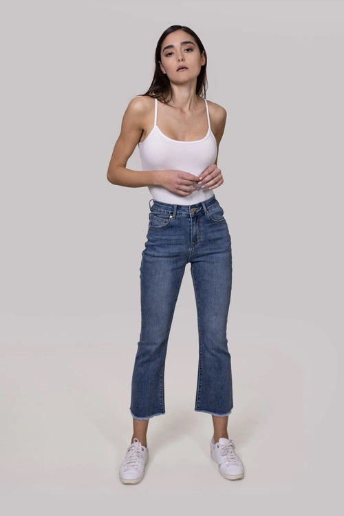 White Wise jeans donna mod Marzia Bootcut sfrangiato