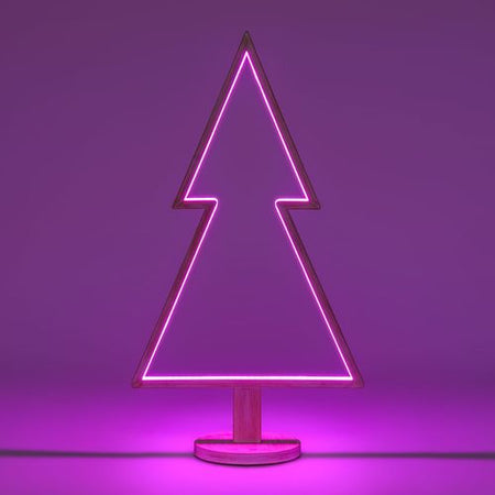 Abete triangolare luminoso con led multicolor e base in legno decorazione natalizia