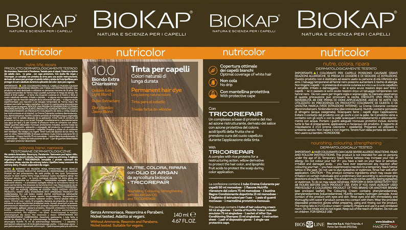 BIOKAP Nutricolor, Tinta capelli Senza Ammoniaca, Colorazione Capelli, Nutre, Colora e Ripara, 10.0 Biondo Extra Chiarissimo, 140ml - Naturopatica shop & therapy