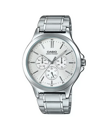 orologio casio da uomo , MTP-V300D-7A, movimento al quarzo, cronografo, movimento al quarzo, quadrante bianco-argento