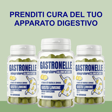 Gastronelle Integratore Alimentare per Gastrite e Reflusso - 60 Gommose Gusto Limone con Malva e Avena - Azione e Protettiva della Mucosa Gastrica