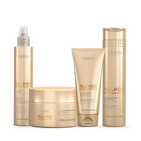 Cadiveu blonde reconstructor home care kit composto da: shampoo, maschera ricostruttiva, maschera acida e blonde lock