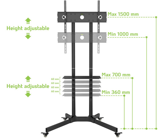 Carrello Supporto Pavimento Porta TV LCD/LED/Plasma 30''-65'' Mensola