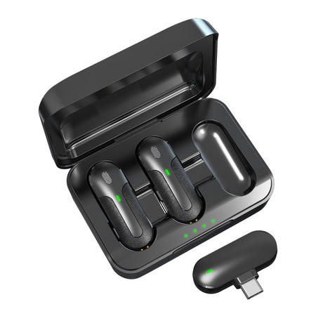 Set 2 Mini Microfoni Lavalier Wireless con Ricevitore USB-C e Custodia di Ricarica, TX301