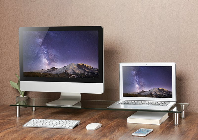 Stand Supporto da Scrivania in Vetro Trasparente per Monitor e Laptop