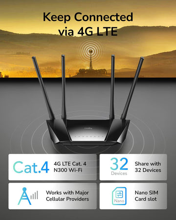 Router WiFi 4G LTE con Sim 300Mbps Porta LAN/WAN, LT400