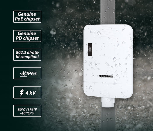 Switch Gigabit 5 porte PoE Passante / Extender 4 porte PoE+ per Esterno