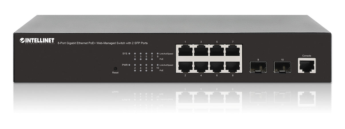 Switch Gigabit Ethernet 8 Porte PoE+ Web-Managed con 2 porte SFP