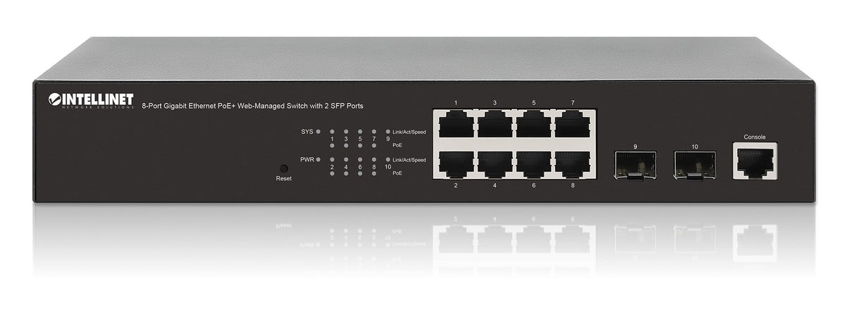 Switch Gigabit Ethernet 8 Porte PoE+ Web-Managed con 2 porte SFP