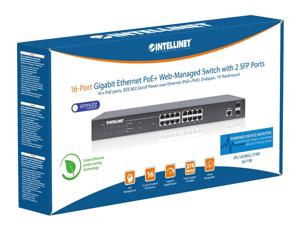 Switch Gigabit Ethernet 16 Porte PoE+ Web Managed con 2 Porte SFP