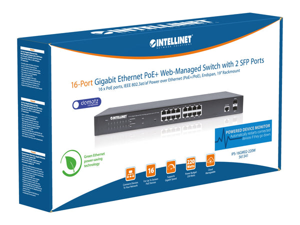 Switch Gigabit Ethernet 16 Porte PoE+ Web Managed con 2 Porte SFP