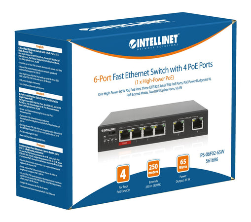 Fast Ethernet Switch a 6 porte con 4 porte PoE (1 x High-Power PoE)