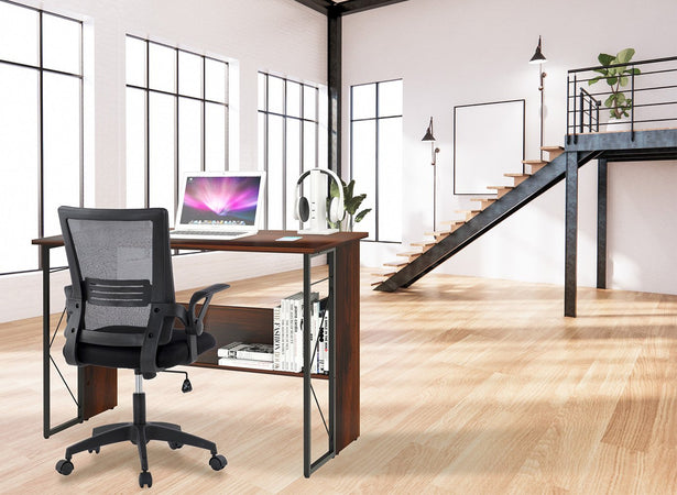 Scrivania per Computer Scrittoio Salvaspazio in Stile Industriale con Struttura Acciaio e Legno Marrone