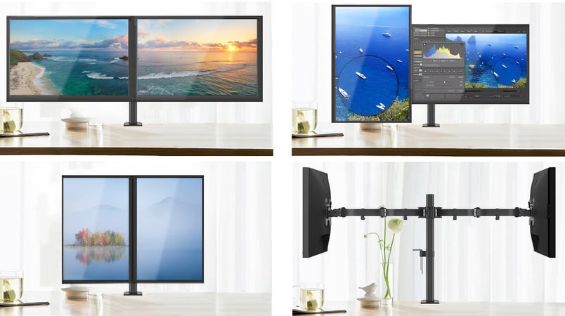 Supporto da Scrivania per 2 Monitor 13-27'' Diametro 48 mm ad Altezza Regolabile con Morsetto a C