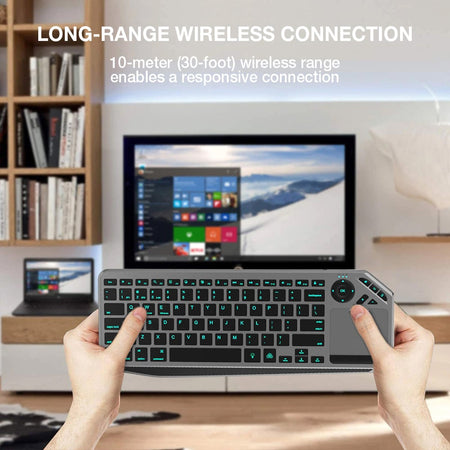 Tastiera Wireless Dual Mode Bluetooth & 2.4G per Smart TV Retroilluminata con Touchpad