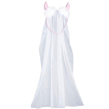 Velo lungo da sposa in tulle bianco con corna rosa da diavolo per la festa hot di addio al nubilato sexy gadget per adulti 18+
