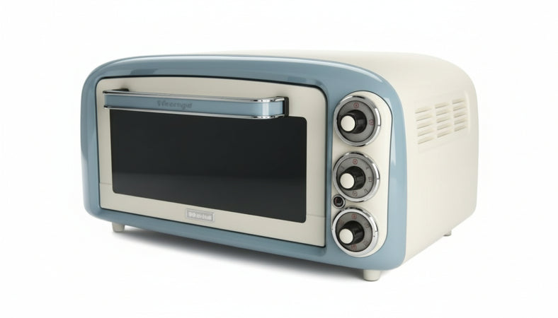 Ariete 979 forno elettrico di design 18 litri - ideale per pizza da 30 cm - doppio vetro - 1380 watt - acciaio inox - linea vintage - celeste - ARI979CE