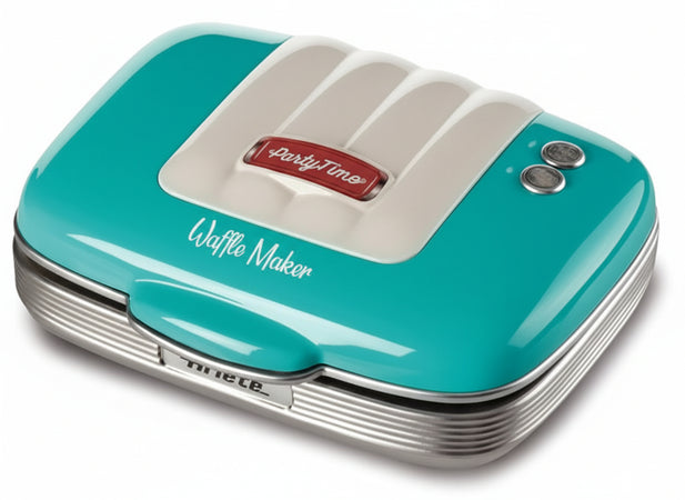 Ariete 1973 waffle maker party time - piastra elettrica per waffle - piastre antiaderenti - 700 watt - azzurro - 00C197301AR0