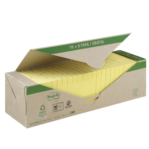 Value Pack 24 Blocco 100Fg Post-It Carta Riciclata Giallo 76X76Mm 654-Ryp24