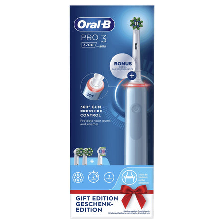 Oral-b pro spazzolino elettrico ricaricabile 3 3700 blu, 3 testine, 1 spazzolino - PRO3700 BLUE+2 C.B.