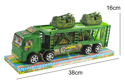Autocarro con 4 Mezzi Militari