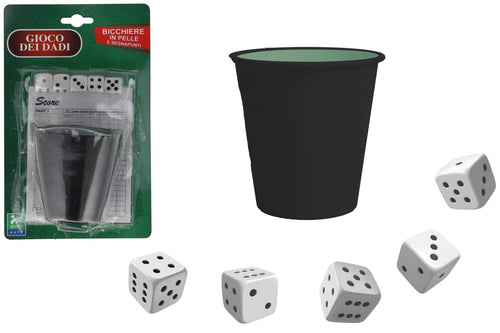 GIOCO DADI 5PZ C/BICCHIERE PELLE