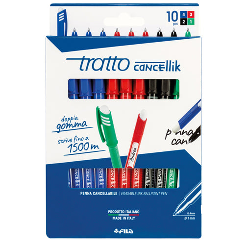 Astuccio 10 Penne Sfera Cancellabile Cancellik 1,0Mm Ass. Ro/Bl/Ne/Ve Tratto