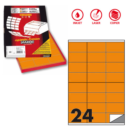 Etichetta Adesiva C/500 Arancio Fluo 100Fg A4 70X36Mm (24Et/Fg Markin