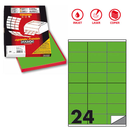 Etichetta Adesiva C/500 Verde Fluo 100Fg A4 70X36Mm (24Et/Fg Markin