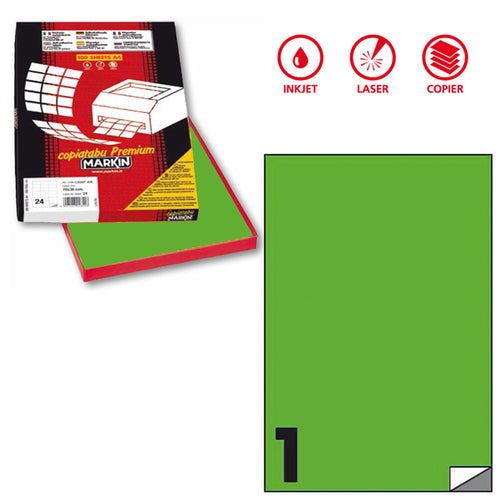 Etichetta Adesiva C/503 Verde Fluo 100Fg A4 210X297Mm (1Et/Fg Markin