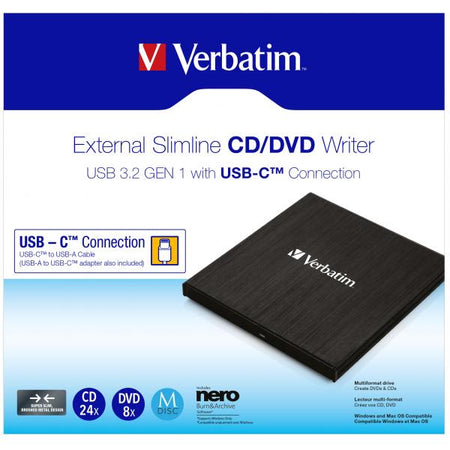 Lettore CD/DVD Esterno Slim USB 3.2 Gen1 con Porta USB-C