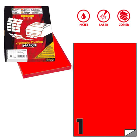 Etichetta Adesiva C/503 Rosso Fluo 100Fg A4 210X297Mm (1Et/Fg Markin