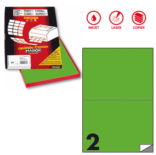 Etichetta Adesiva C/509 Verde Fluo 100Fg A4 210X148,5Mm (2Et/Fg Markin