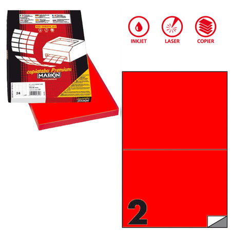 Etichetta Adesiva C/509 Rosso Fluo 100Fg A4 210X148,5Mm (2Et/Fg Markin