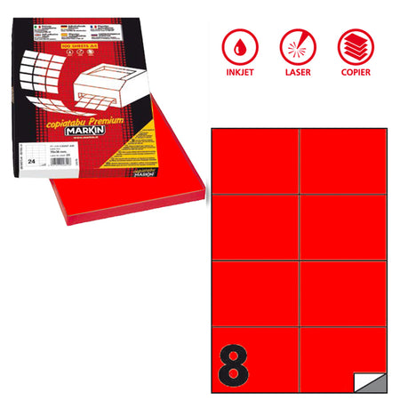 Etichetta Adesiva C/512 Rosso Fluo 100Fg A4 105X74,25Mm (8Et/Fg Markin