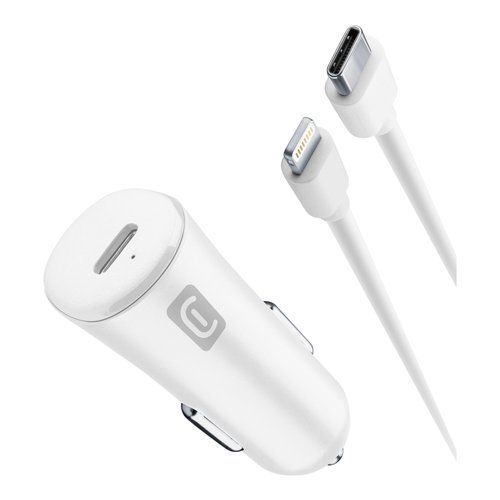 Cellularline usb-c car charger kit 20w - usb-c to lightning - iphone 8 or later caricabatterie da auto usb-c 20w per la carica alla massima velocità di iphone 8 e successivi con cavo usb-c to lightning - CBRIPHKITC2LMFI20W