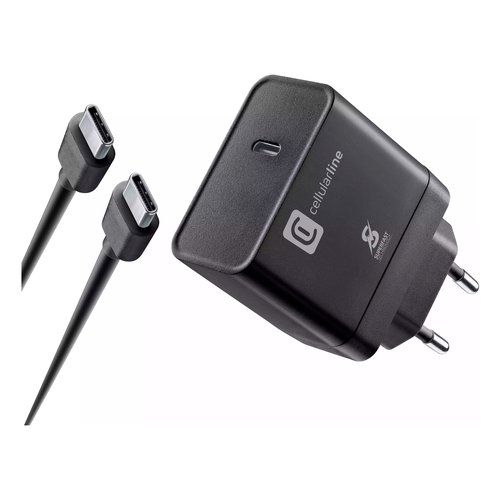 Cellularline super fast charger kit pd 45w caricabatterie da rete usb-c 45w con cavo usb-c to usb-c - ACHSMKITC2C45WK