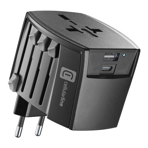 Cellularline world travel charger adattatore da viaggio multispina con porta usb-a ed usb-c - WTACHARGER20WK