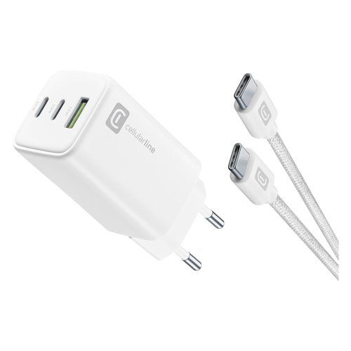 Cellularline multipower 65w kit - smartphone, tablet e laptop caricabatterie da rete 65w con cavo usb-c to usb-c incluso - ACHKITC2CGAN65TABW